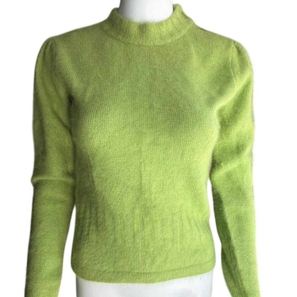 Heart & Soul Y2K Angora Blend Fuzzy Green Sweater Button Shoulder S